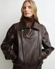 THE ARTM Women's Sheepskin Leather Jacket, Lightweight, Vintage Double Lapel Style