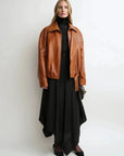 THE ARTM Women's Sheepskin Leather Jacket, Lightweight, Vintage Double Lapel Style