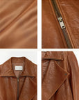 THE ARTM Women's Sheepskin Leather Jacket, Lightweight, Vintage Double Lapel Style