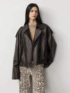 Firelady Fur Fashion Boundaries brown waxed lambskin bomber jacket front view