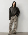 Firelady Fur Fashion Boundaries brown leather bomber jacket studio front view