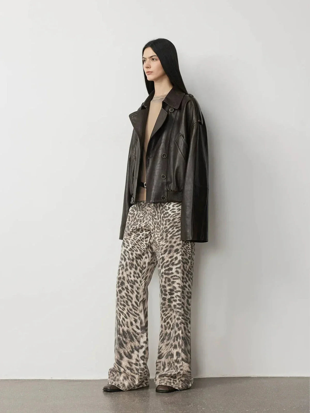 Firelady Fur Fashion Boundaries brown leather bomber jacket full outfit view