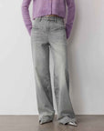 Vintage Heavy Wash Distressed Marble Pattern V - Shaped Segmented Slimming Textured Straight - Leg Denim Trousers - variant_title