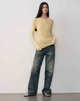 Vintage Heavy Wash Distressed Marble Pattern V - Shaped Segmented Slimming Textured Straight - Leg Denim Trousers - variant_title