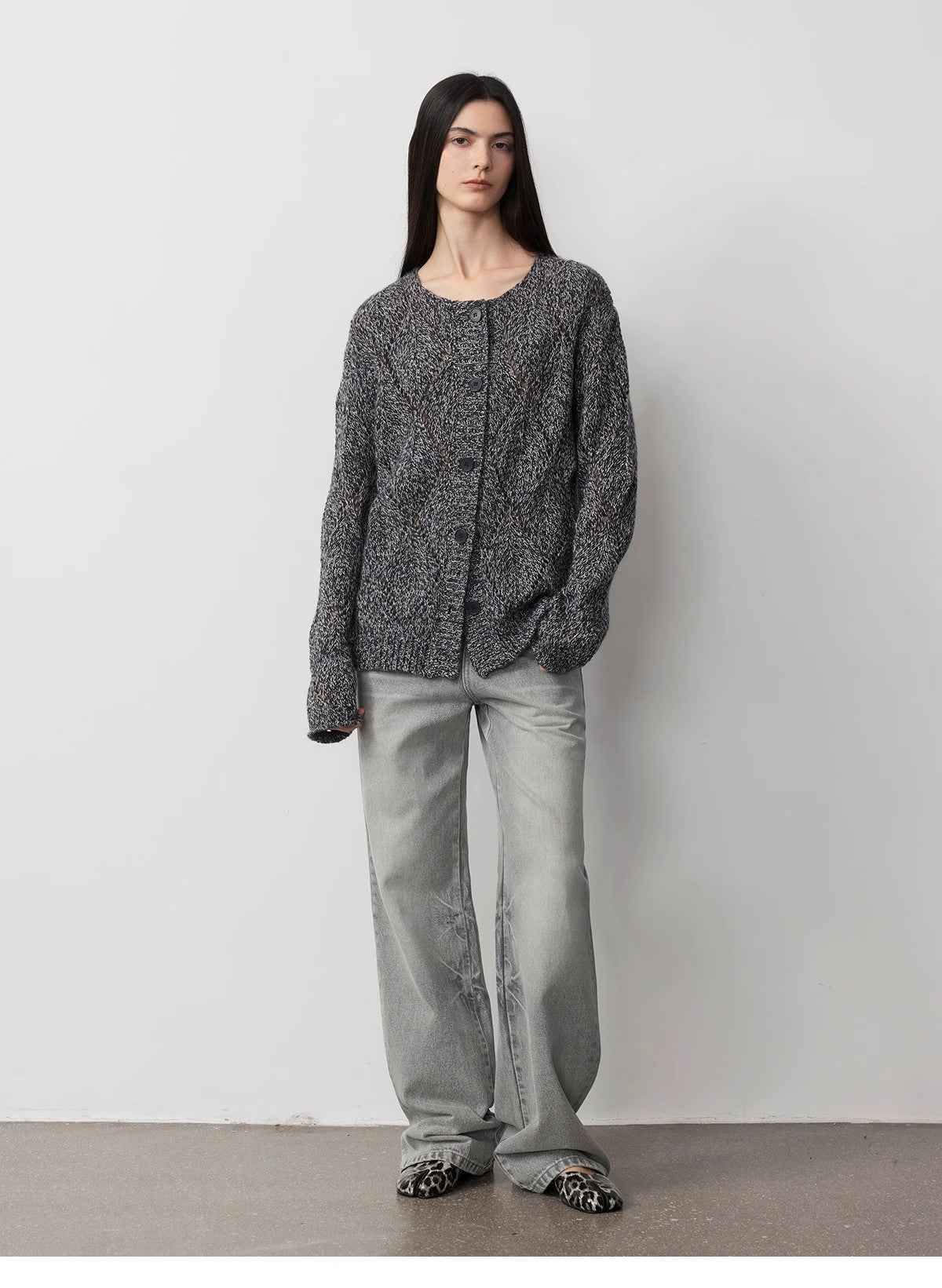Vintage Heavy Wash Distressed Marble Pattern V - Shaped Segmented Slimming Textured Straight - Leg Denim Trousers - variant_title