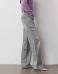 Vintage Heavy Wash Distressed Marble Pattern V - Shaped Segmented Slimming Textured Straight - Leg Denim Trousers - variant_title