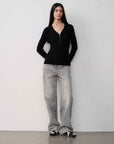 Vintage Heavy Wash Distressed Marble Pattern V - Shaped Segmented Slimming Textured Straight - Leg Denim Trousers - variant_title