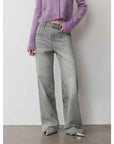 Vintage Heavy Wash Distressed Marble Pattern V - Shaped Segmented Slimming Textured Straight - Leg Denim Trousers - variant_title