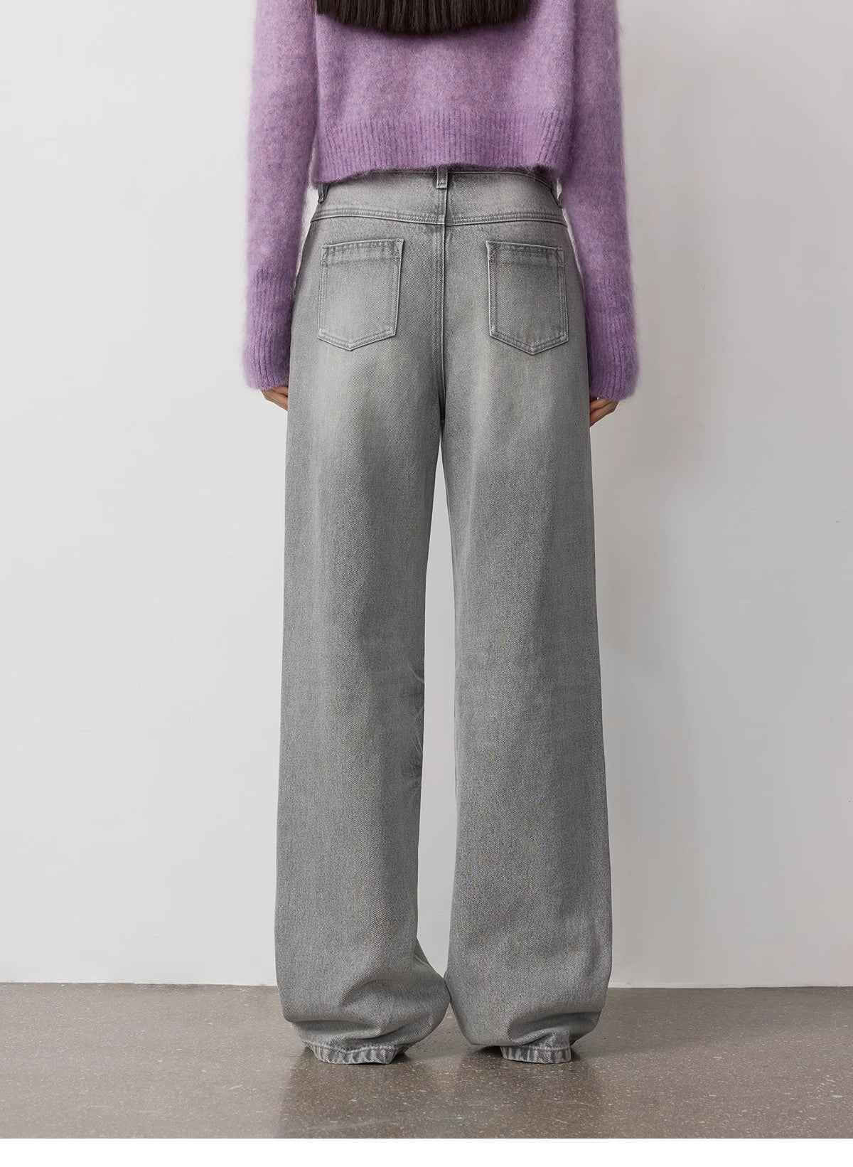 Vintage Heavy Wash Distressed Marble Pattern V - Shaped Segmented Slimming Textured Straight - Leg Denim Trousers - variant_title