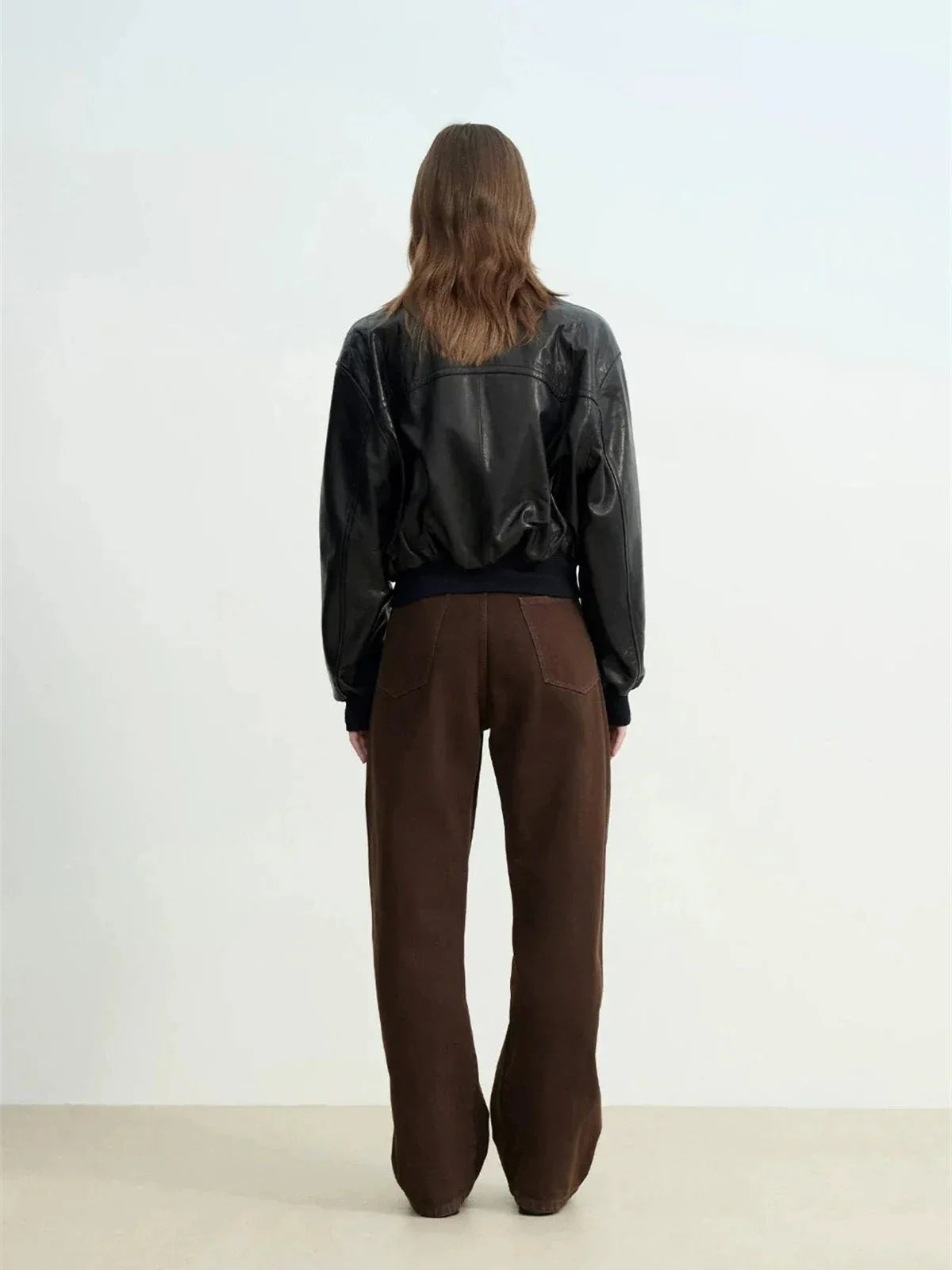 Cropped Lambskin Leather Jacket - Black back view