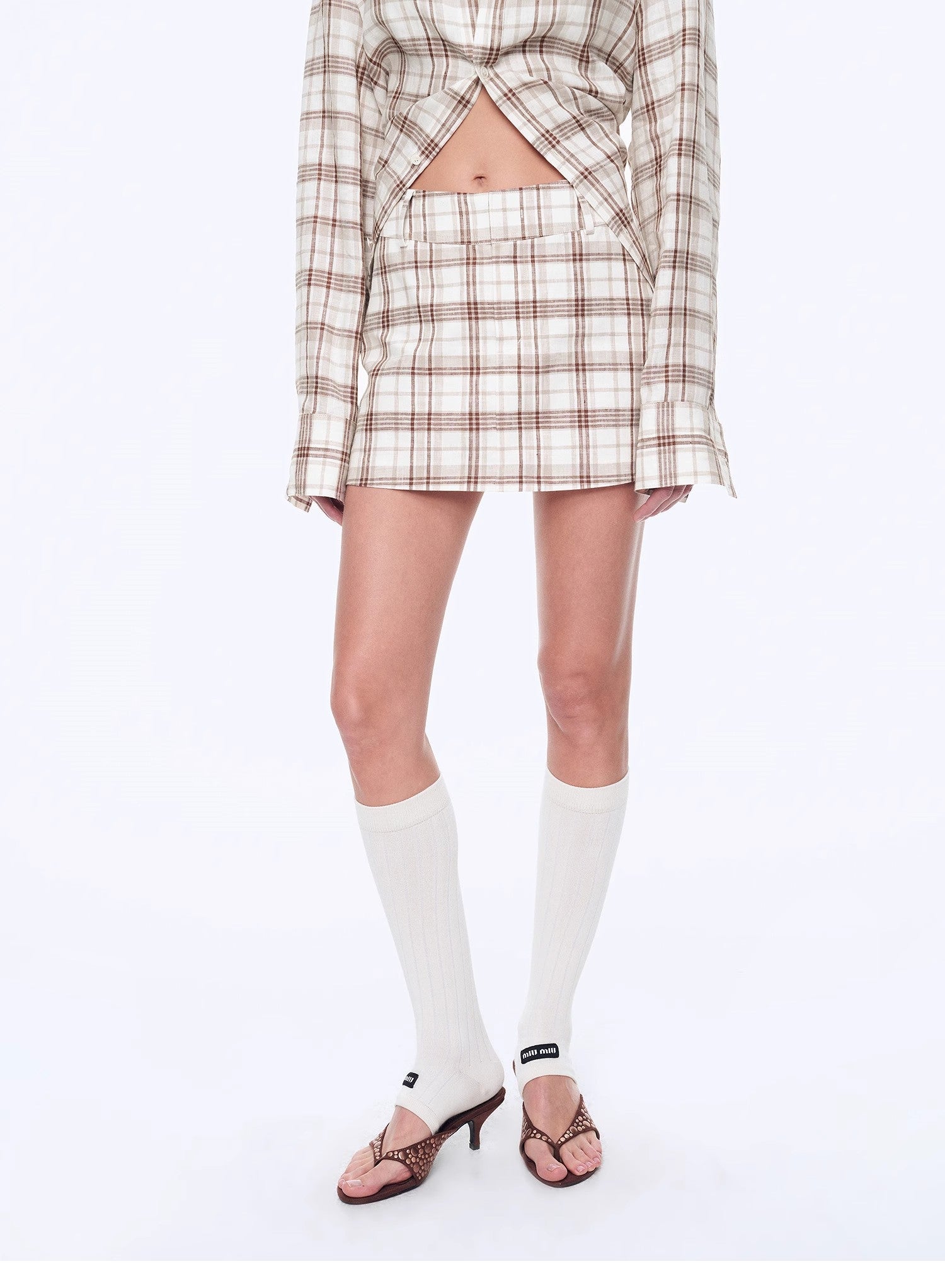 Vintage Linen Shirt Skirt Two - Piece Spring"Plaid Sketch" - variant_title