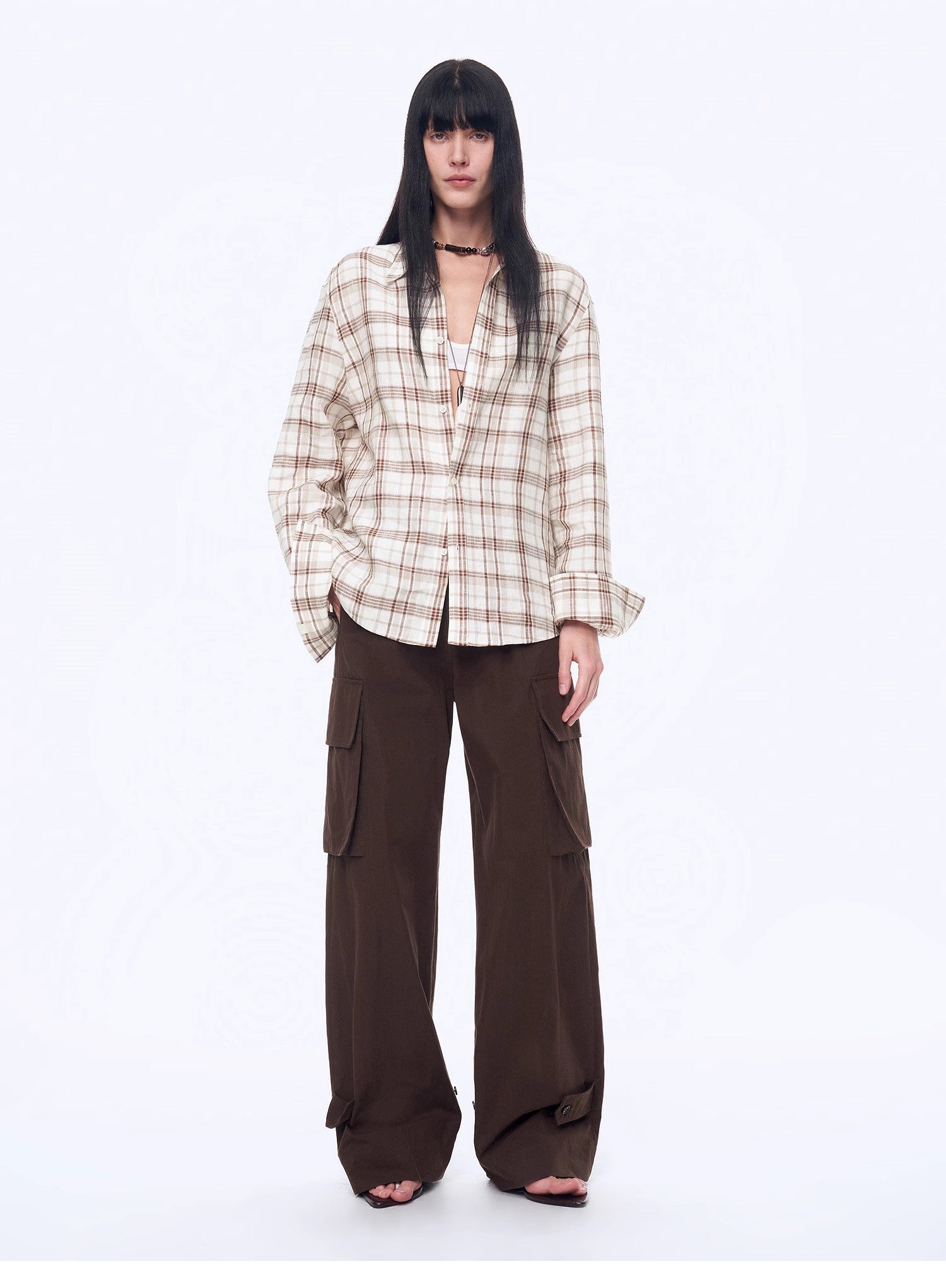 Vintage Linen Shirt Skirt Two - Piece Spring"Plaid Sketch" - variant_title