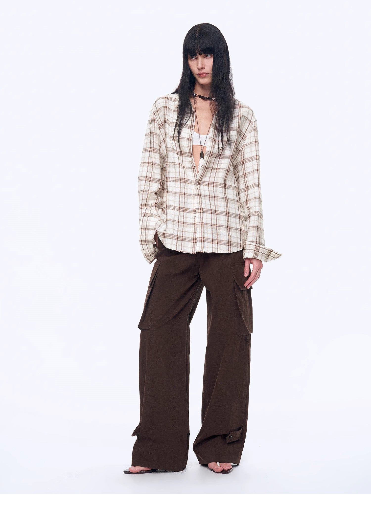 Vintage Linen Shirt Skirt Two - Piece Spring"Plaid Sketch" - variant_title