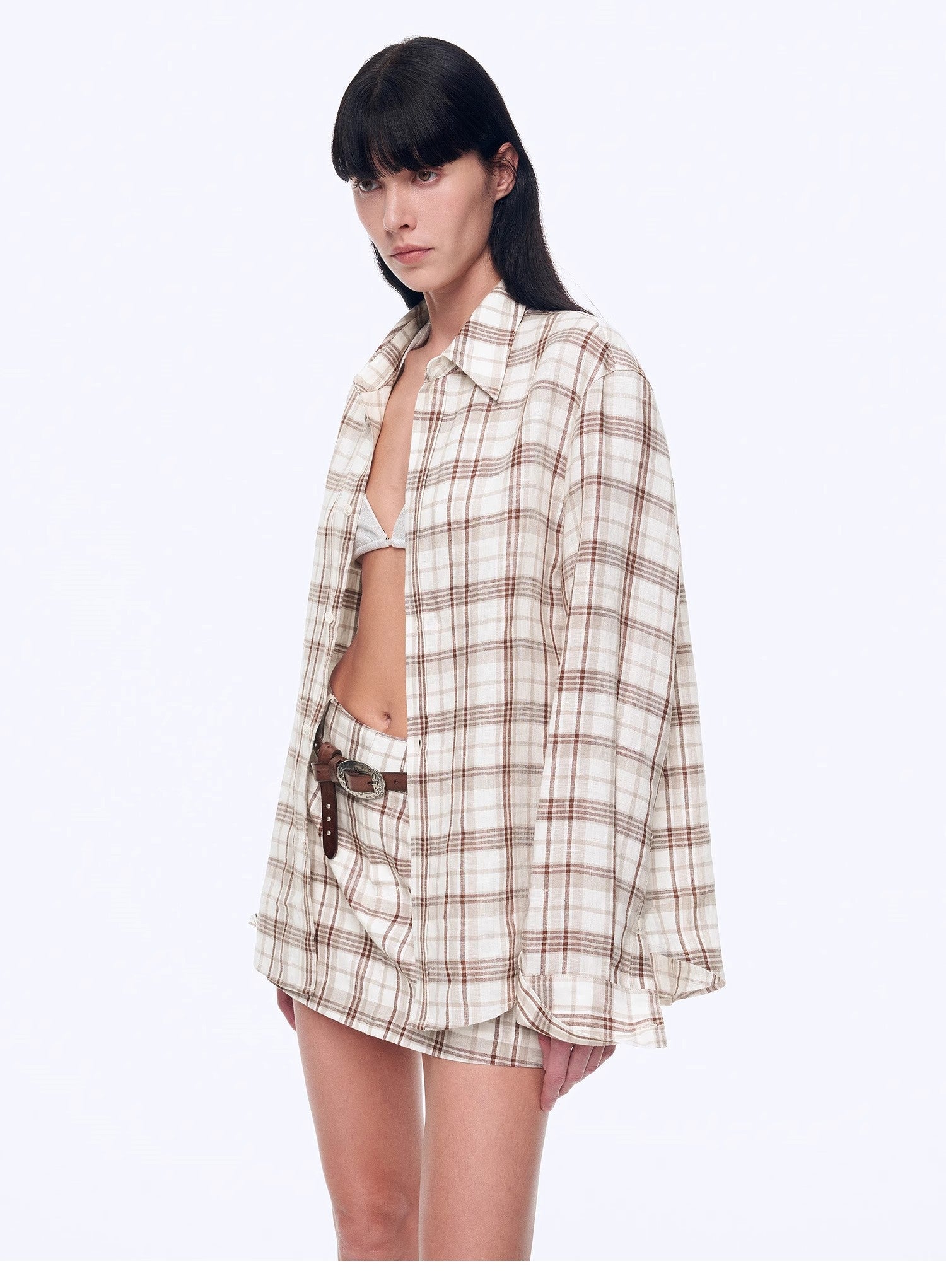 Vintage Linen Shirt Skirt Two - Piece Spring"Plaid Sketch" - variant_title