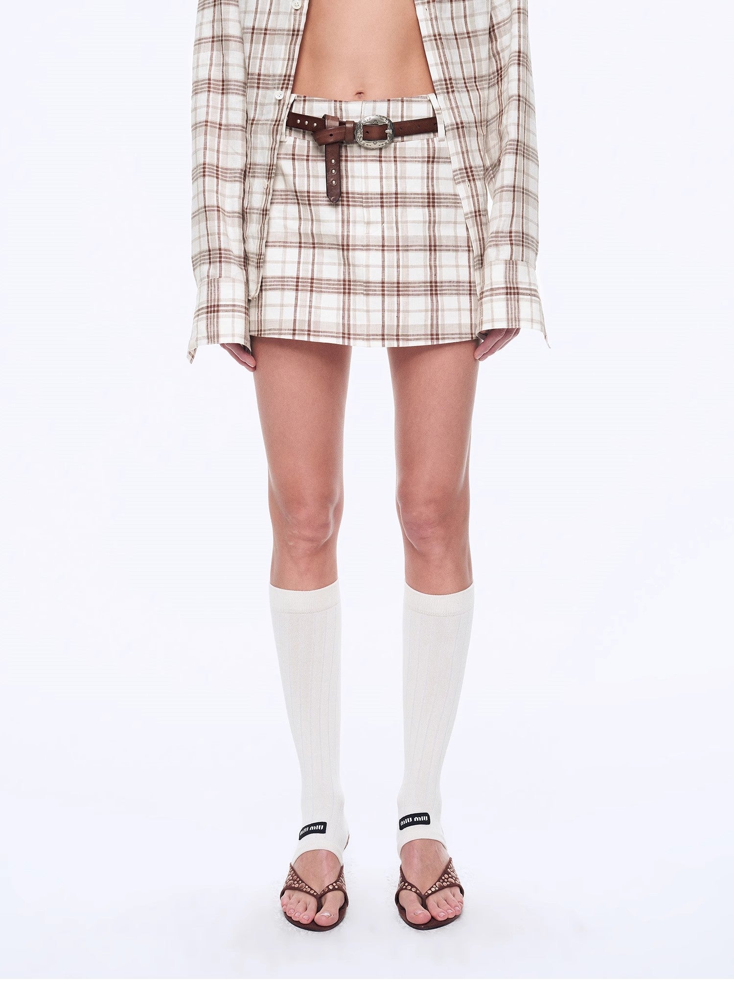 Vintage Linen Shirt Skirt Two - Piece Spring"Plaid Sketch" - variant_title