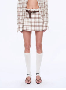 Vintage Linen Shirt Skirt Two - Piece Spring"Plaid Sketch" - variant_title