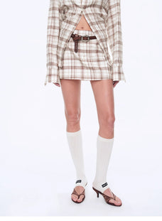 Vintage Linen Shirt Skirt Two - Piece Spring"Plaid Sketch" - variant_title