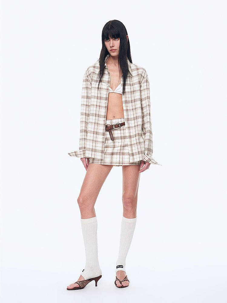 Vintage Linen Shirt Skirt Two - Piece Spring"Plaid Sketch" - variant_title