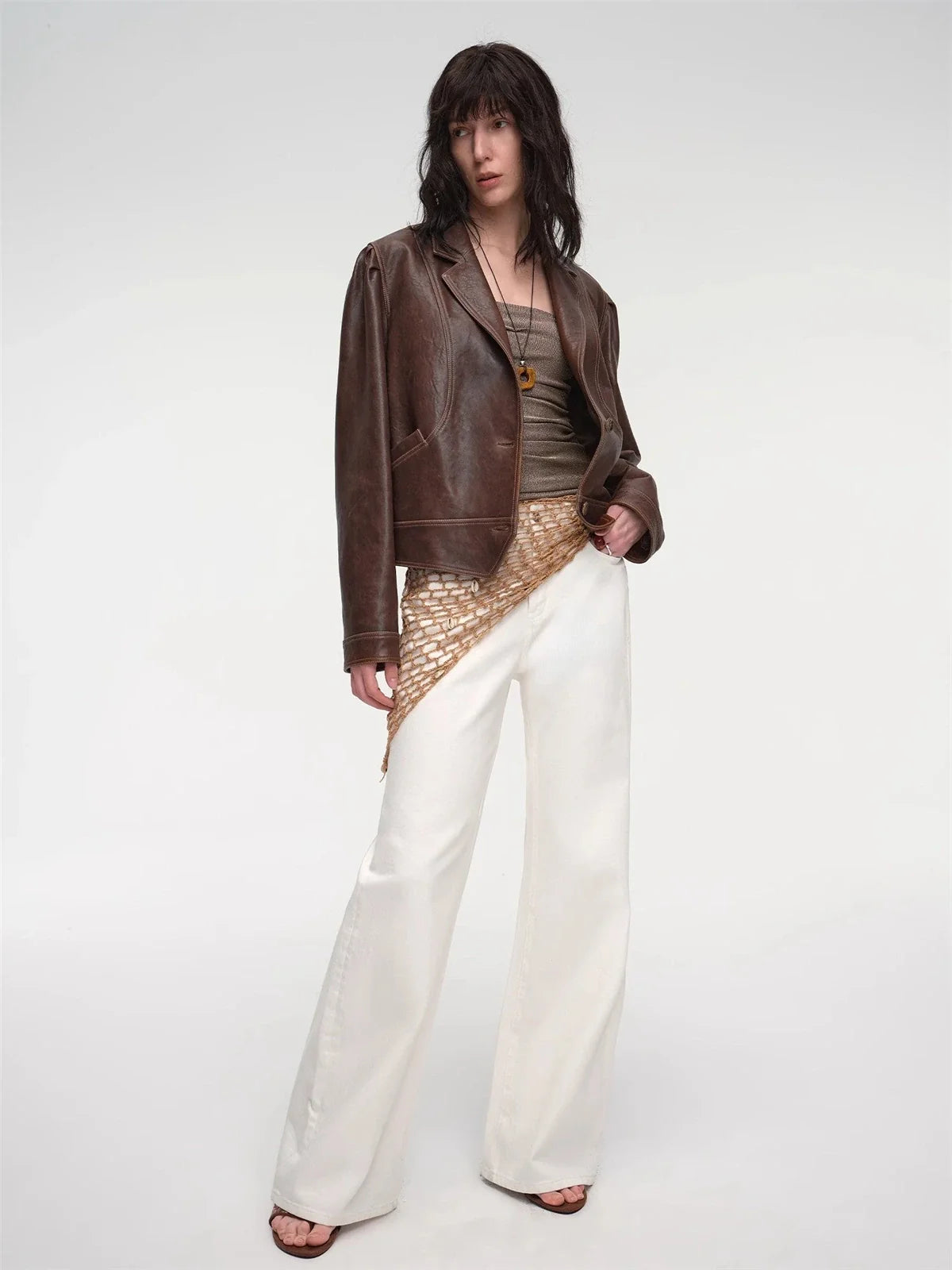 Firelady Fur Vintage Old Stories brownish red short leather jacket full outfit view