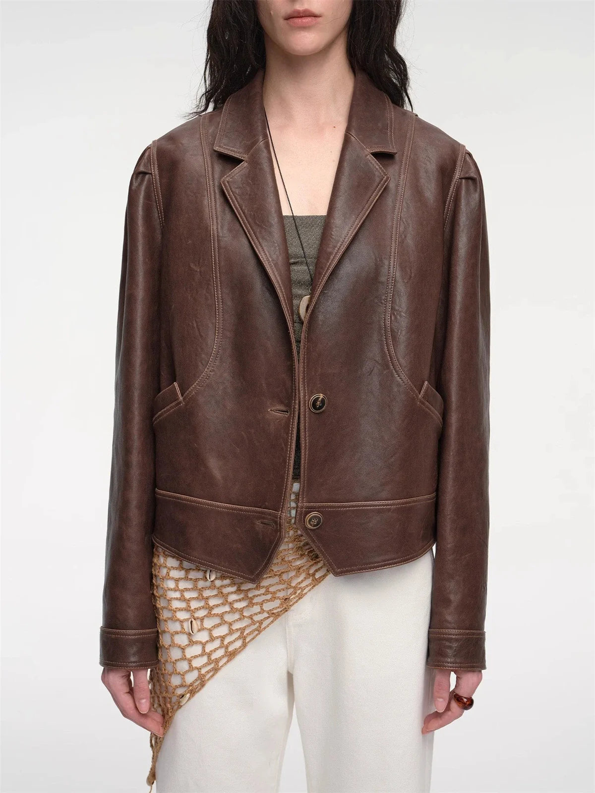 Firelady Fur Vintage Old Stories brownish red waxed leather jacket side styling view