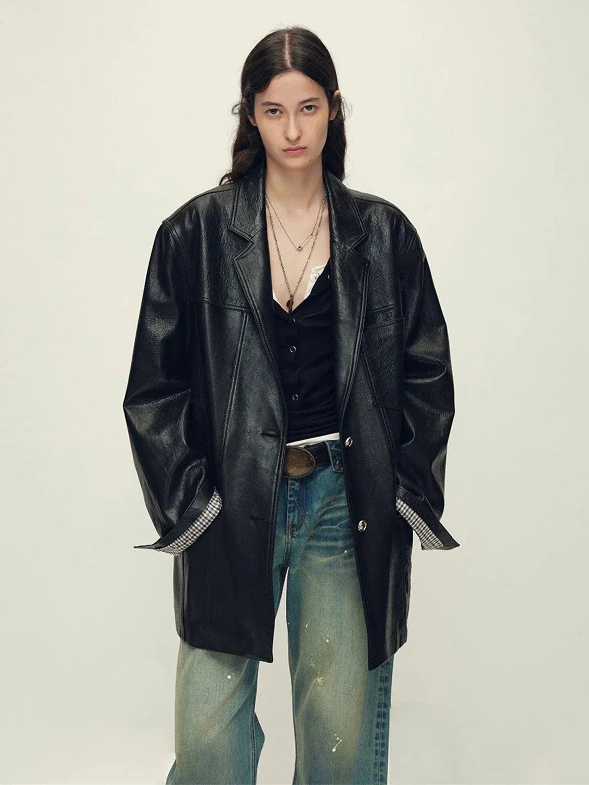 Firelady Fur Oversized Leather Blazer