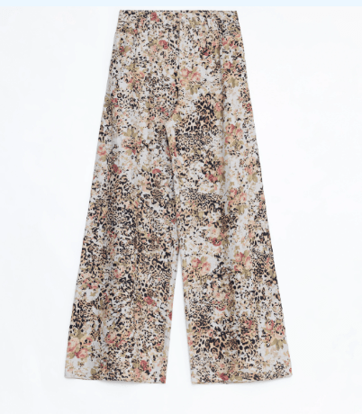 Vintage Print Linen Blend Cut Scimitar Wide Leg Casual Pants"Slow Paris" - variant_title