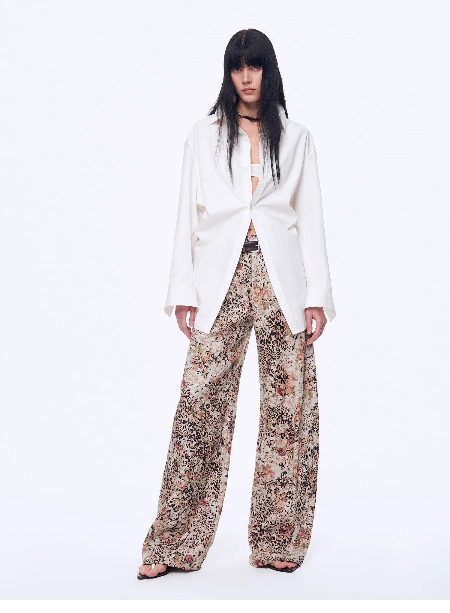 Vintage Print Linen Blend Cut Scimitar Wide Leg Casual Pants"Slow Paris" - variant_title
