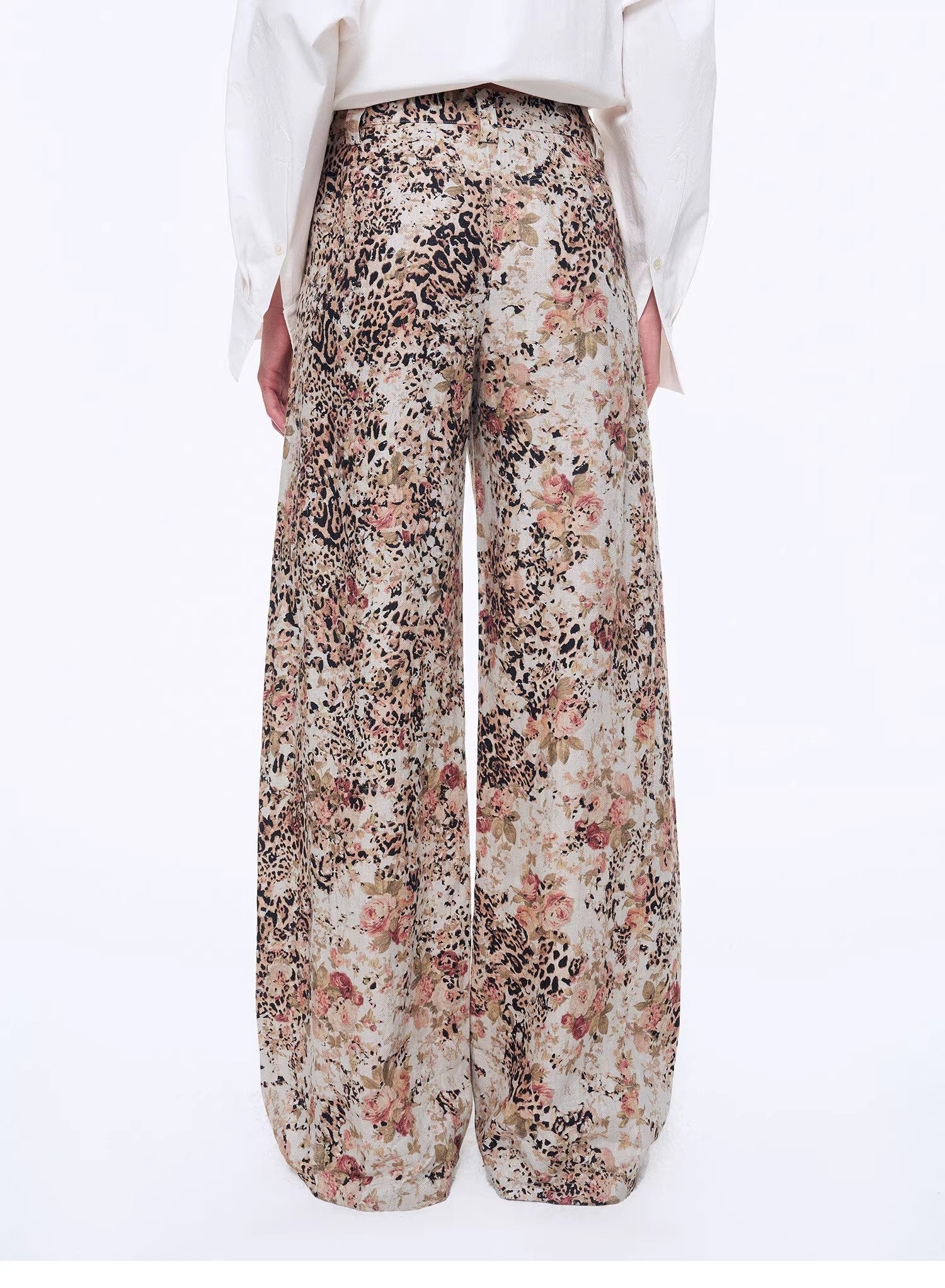 Vintage Print Linen Blend Cut Scimitar Wide Leg Casual Pants"Slow Paris" - variant_title