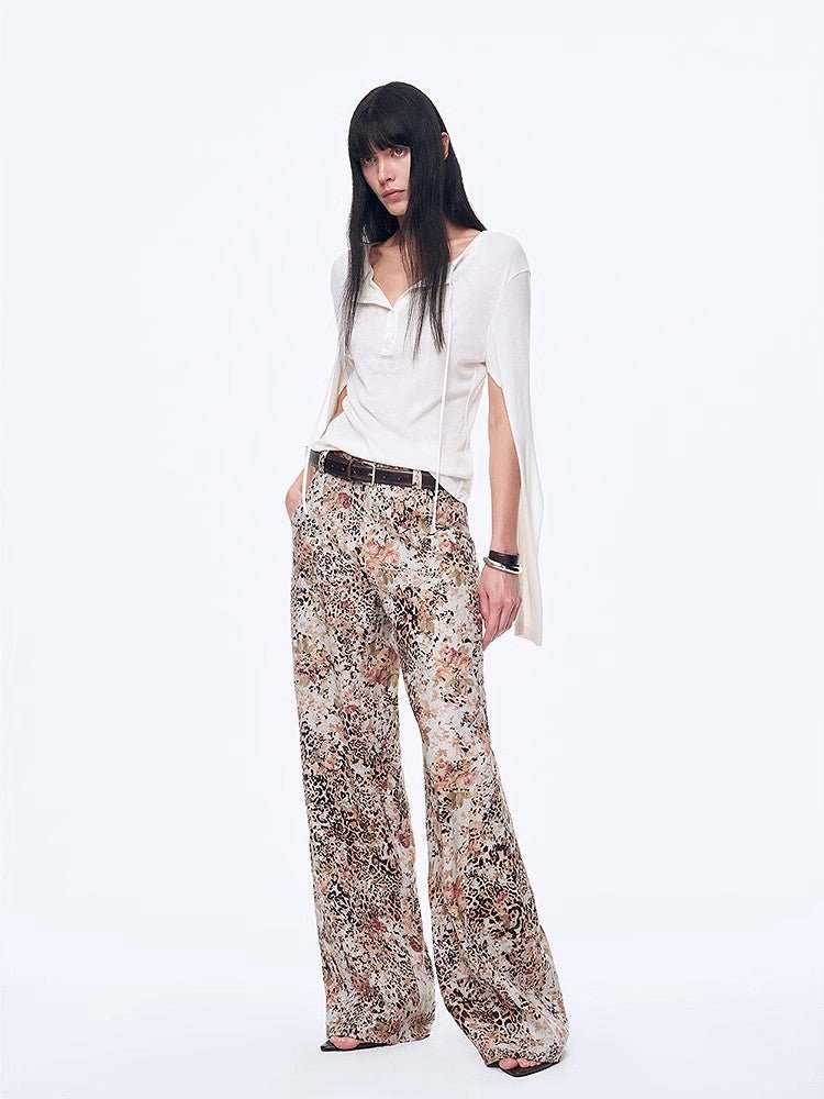 Vintage Print Linen Blend Cut Scimitar Wide Leg Casual Pants"Slow Paris" - variant_title