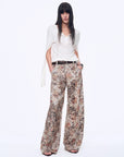 Vintage Print Linen Blend Cut Scimitar Wide Leg Casual Pants"Slow Paris" - variant_title