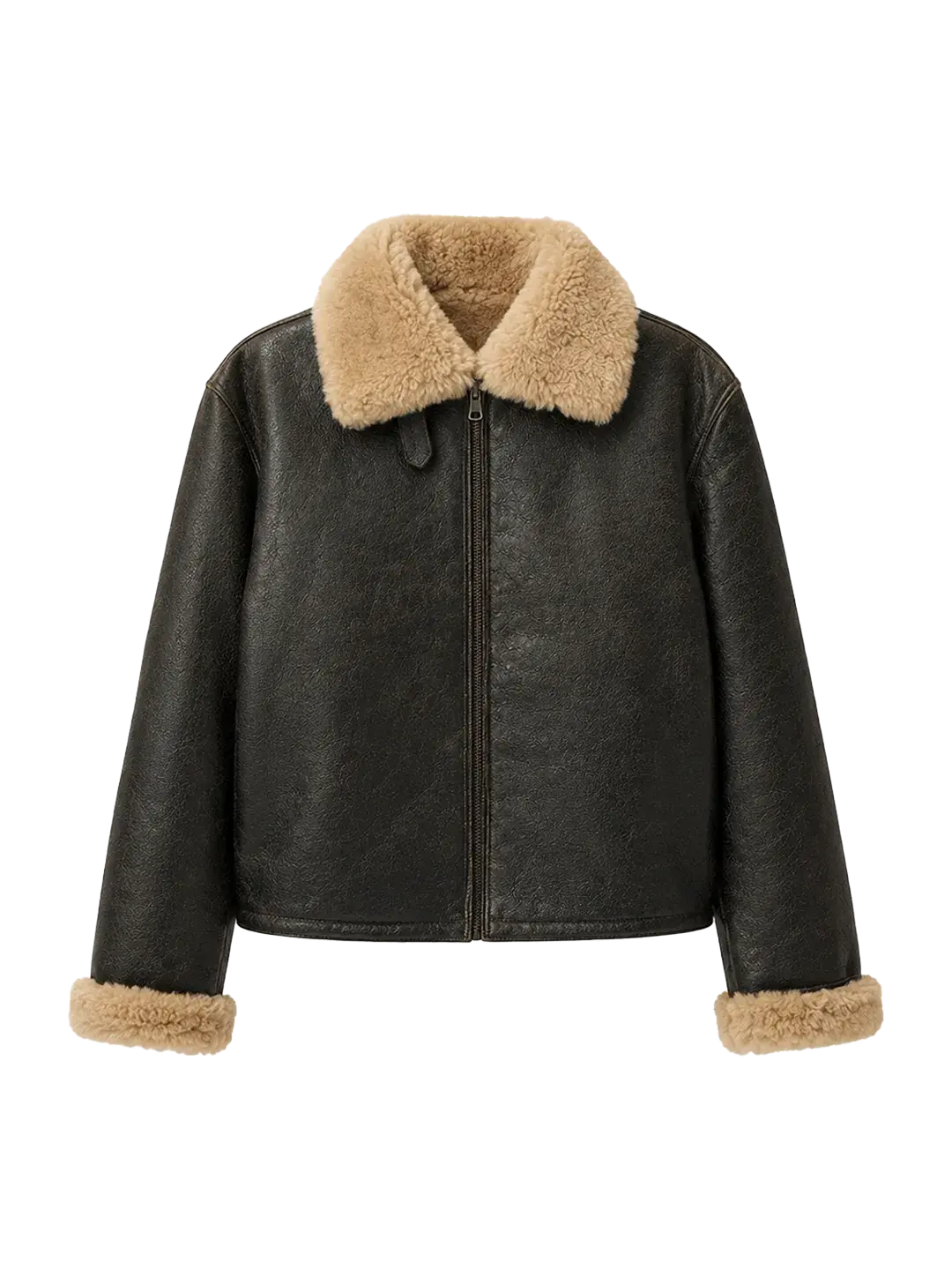 Vintage Reverie crackled brown sheepskin shearling jacket product cutout