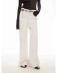 Vintage style curved split design enzyme wash process wide - leg micro - lapel mid - low waist denim pants - variant_title