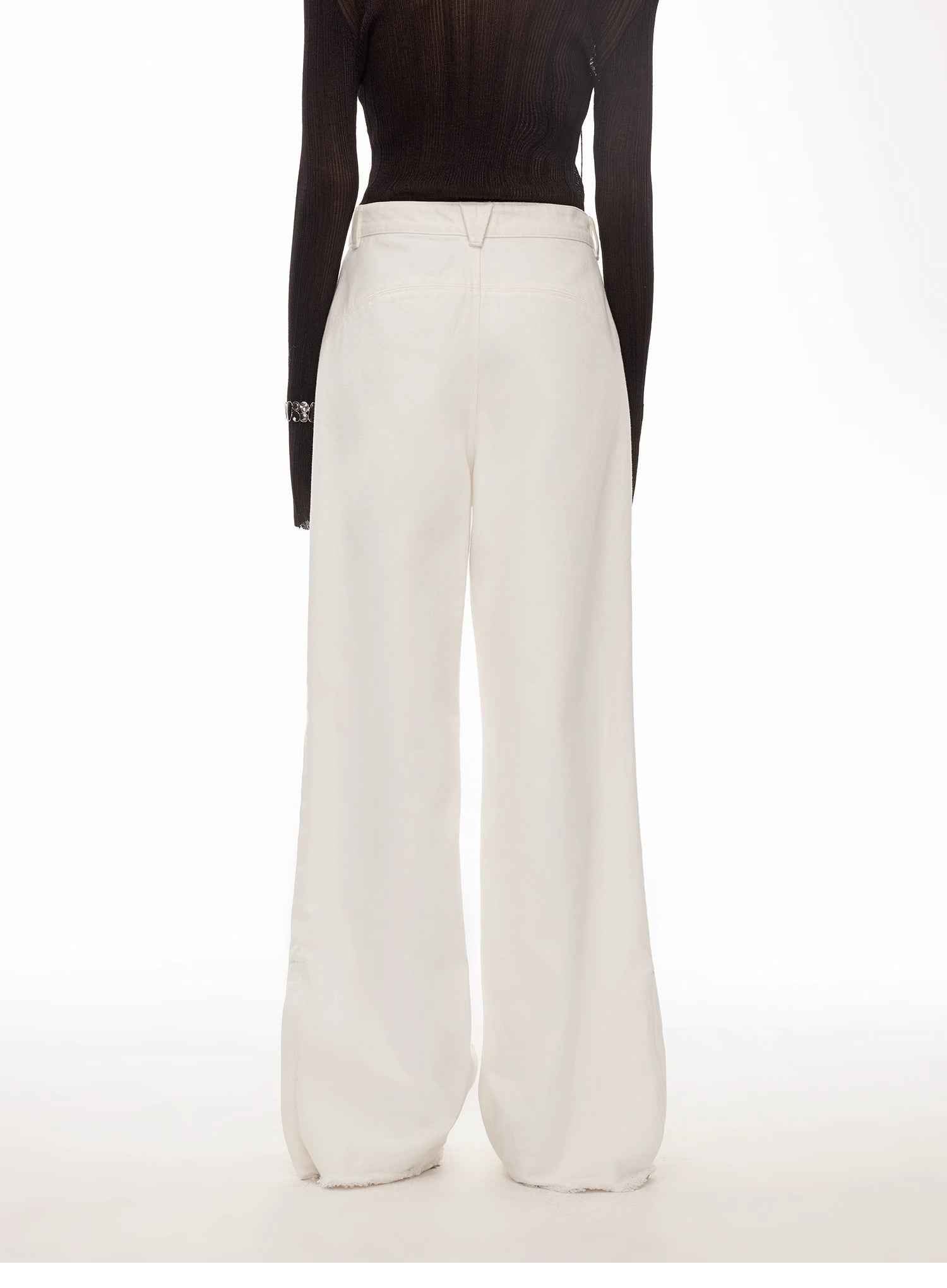 Vintage style curved split design enzyme wash process wide - leg micro - lapel mid - low waist denim pants - variant_title