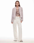 Vintage style curved split design enzyme wash process wide - leg micro - lapel mid - low waist denim pants - variant_title