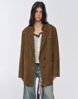 Vintage suede/waxy goatskin leather mid - length suit jacket "Bavaria" - variant_title