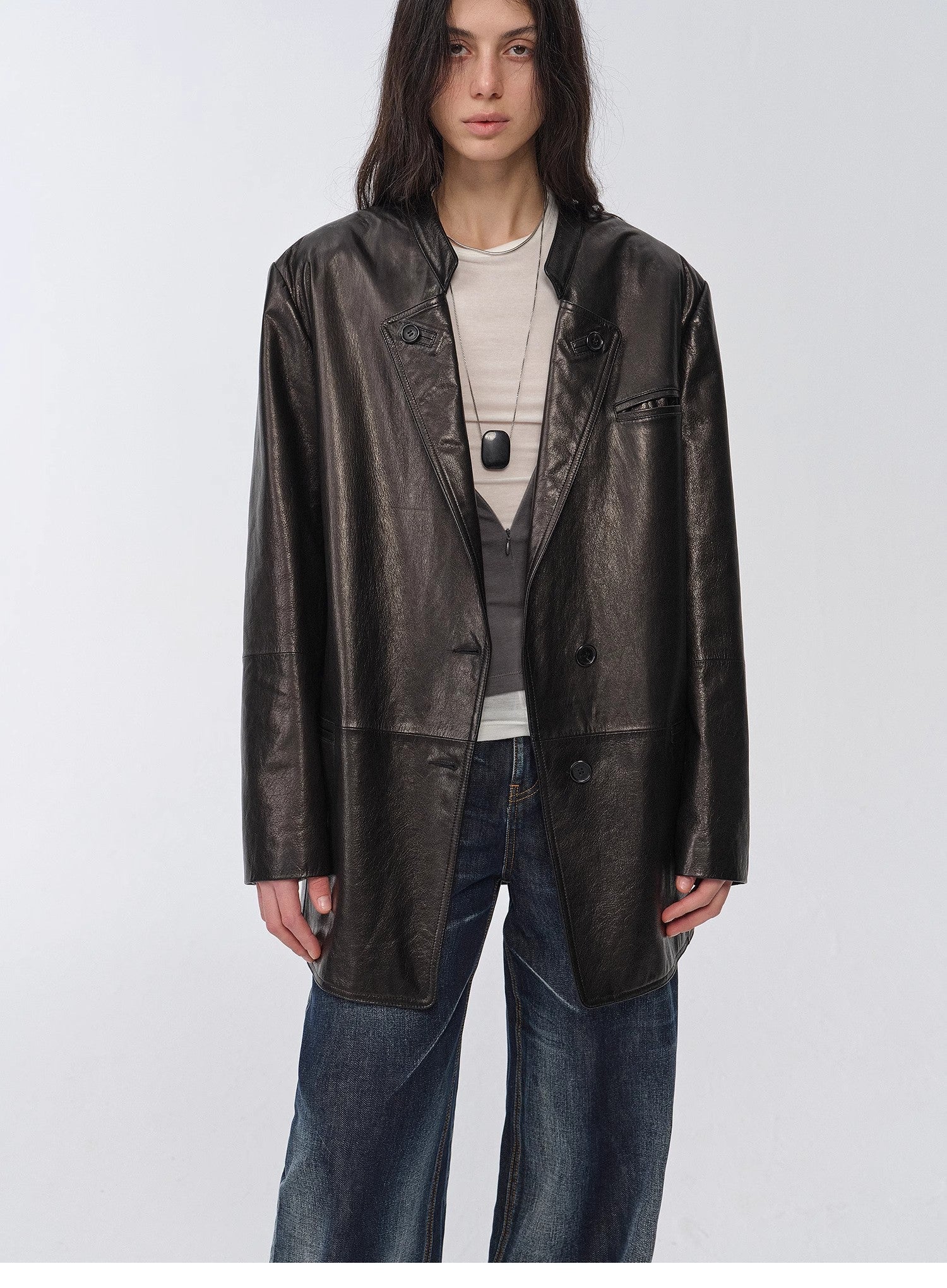 Vintage suede/waxy goatskin leather mid - length suit jacket "Bavaria" - variant_title
