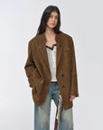 Vintage suede/waxy goatskin leather mid - length suit jacket "Bavaria" - variant_title