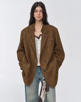 Vintage suede/waxy goatskin leather mid - length suit jacket "Bavaria" - variant_title