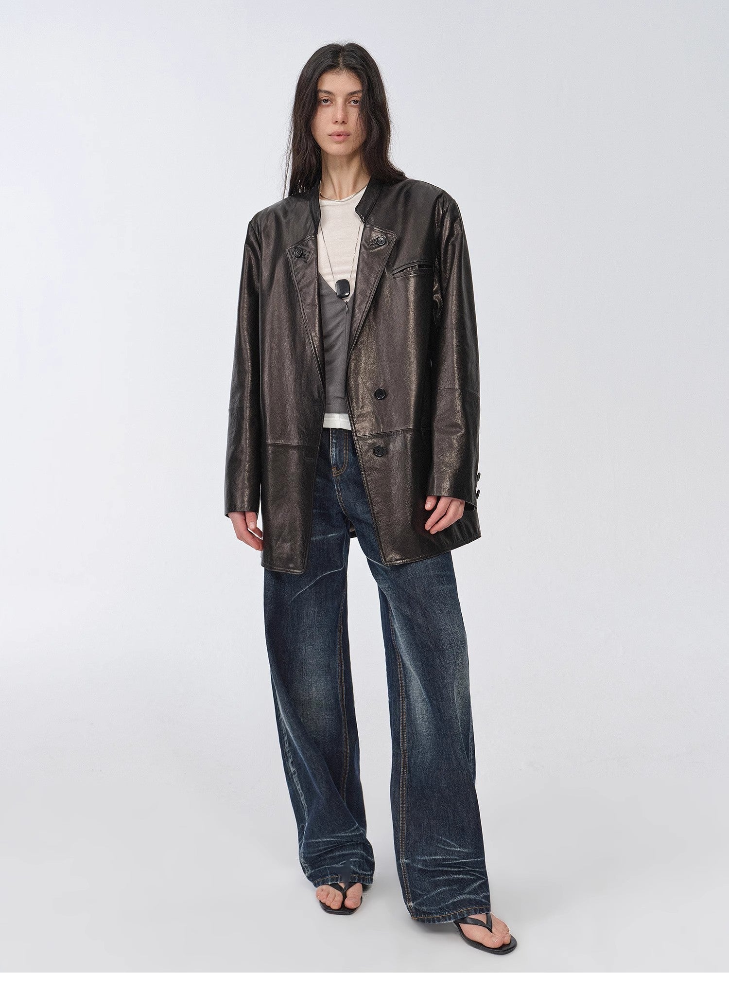 Vintage suede/waxy goatskin leather mid - length suit jacket "Bavaria" - variant_title