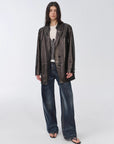 Vintage suede/waxy goatskin leather mid - length suit jacket "Bavaria" - variant_title