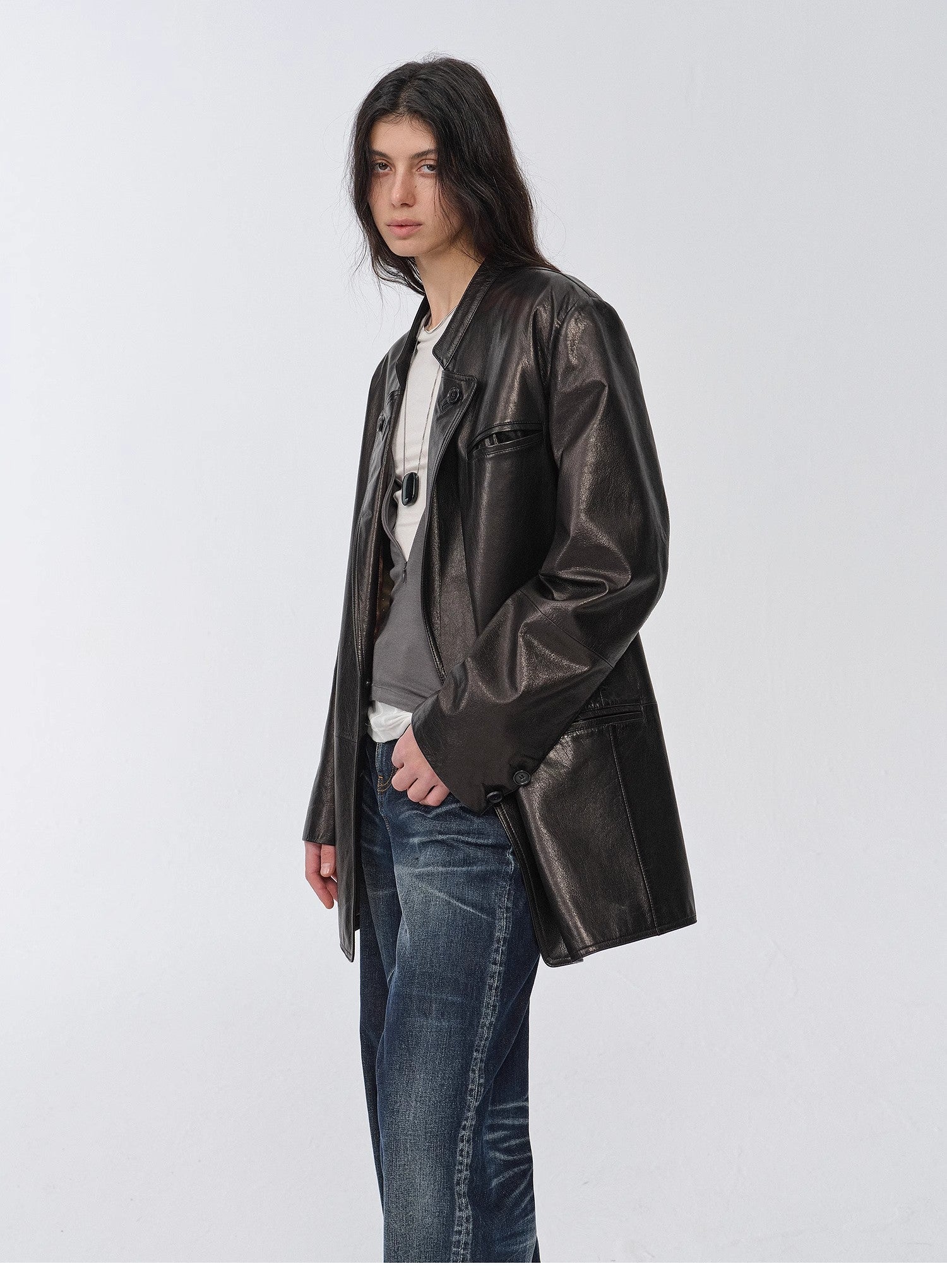 Vintage suede/waxy goatskin leather mid - length suit jacket "Bavaria" - variant_title
