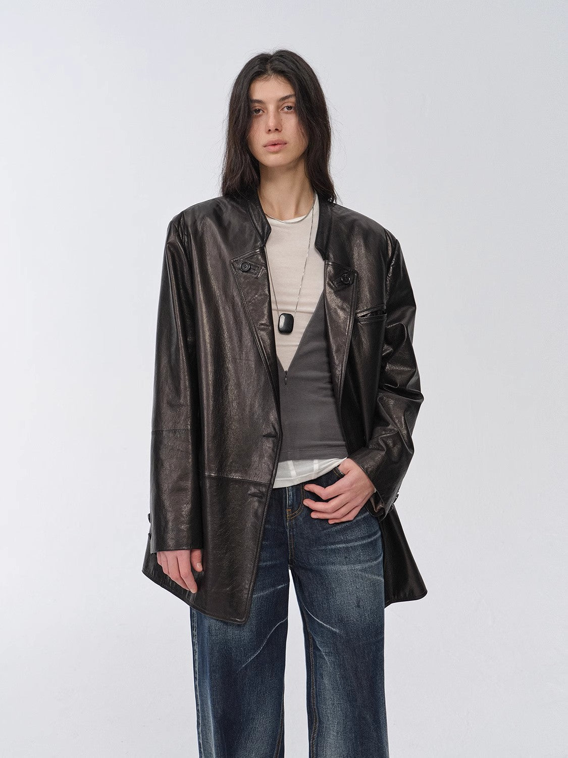 Vintage suede/waxy goatskin leather mid - length suit jacket "Bavaria" - variant_title