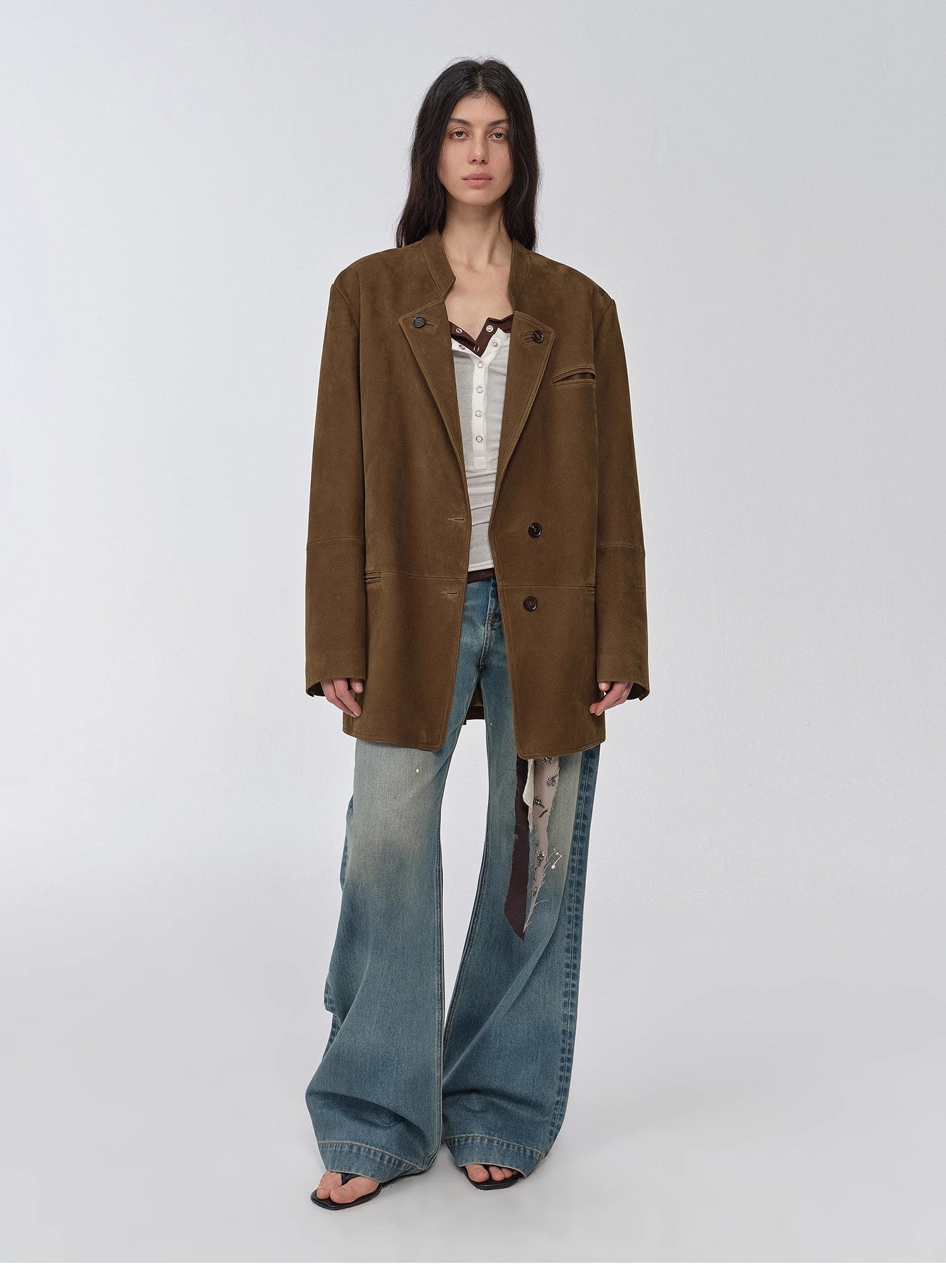 Vintage suede/waxy goatskin leather mid - length suit jacket "Bavaria" - variant_title
