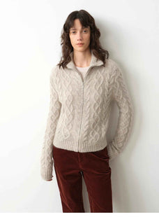 Vintage warm flower pattern basic top mohair wool cable blend zipper knit cardigan "Romantic Cable" - variant_title