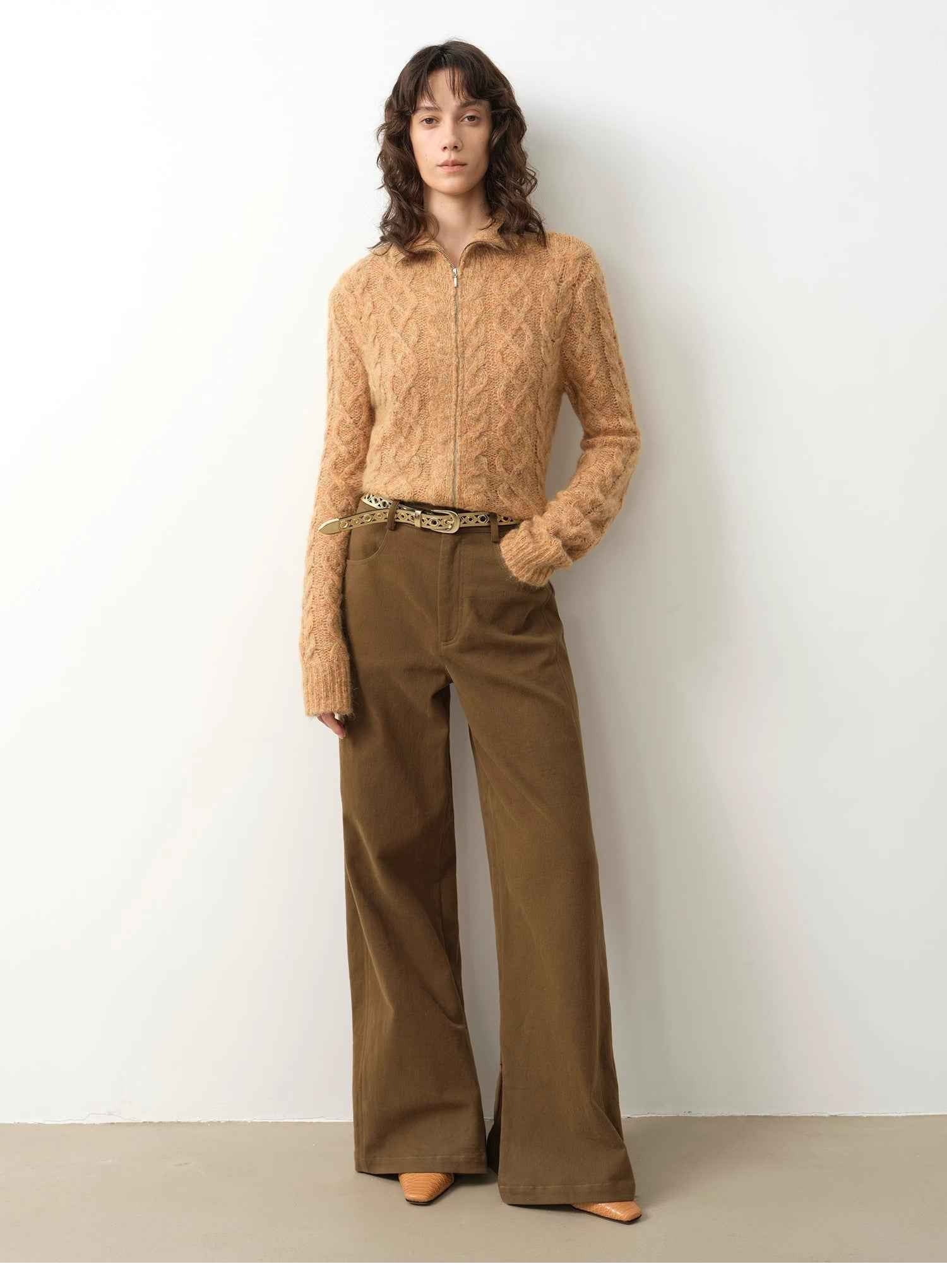 Vintage warm flower pattern basic top mohair wool cable blend zipper knit cardigan "Romantic Cable" - variant_title