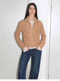 Vintage warm flower pattern basic top mohair wool cable blend zipper knit cardigan "Romantic Cable" - variant_title