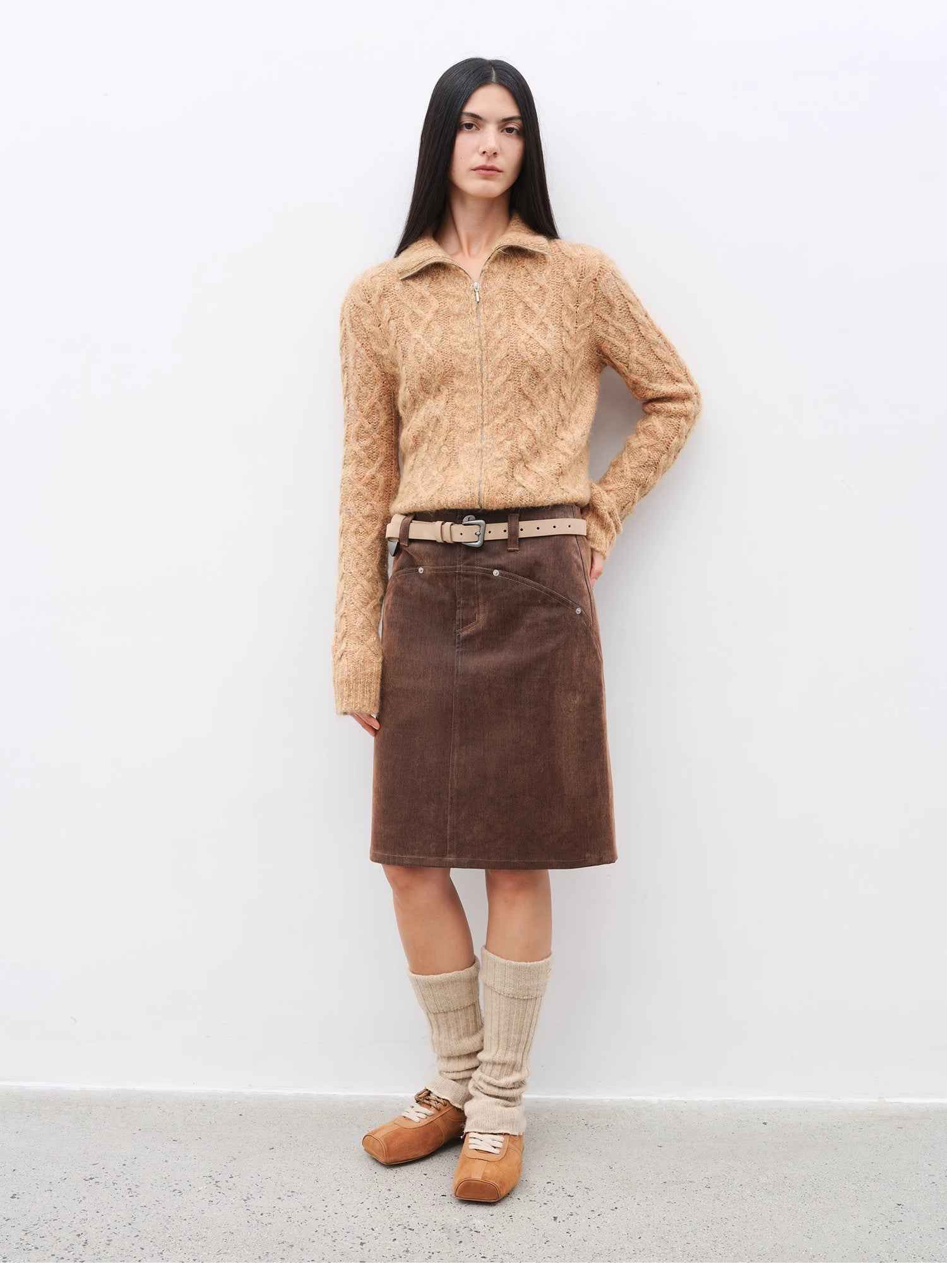 Vintage warm flower pattern basic top mohair wool cable blend zipper knit cardigan "Romantic Cable" - variant_title