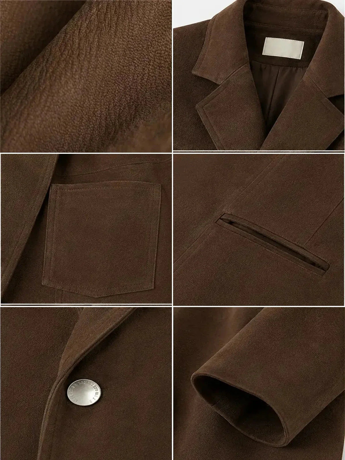 Firelady Fur warm taupe oversized suede leather blazer detail views