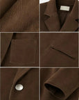 Firelady Fur warm taupe oversized suede leather blazer detail views