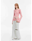 "Walden Pond" Turkish Imported Wash - faded Distressed Hole Denim A - line Skirt - variant_title